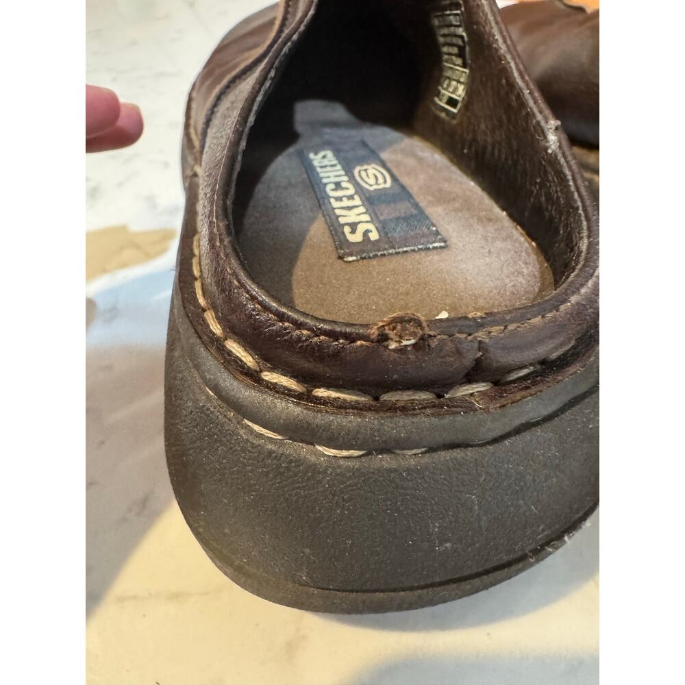 vintage Skechers brown leather clog mules chunky platform heel size 7 True 90s - Picture 11 of 11